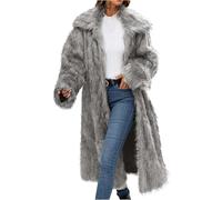 duxyoz Womens Fuzzy Furry Fur Jackets Ladies Warm Faux Furry Coat Long Sleeve Luxury Fluffy Winter Warm Coat Windproof Long Trench Elegant Turn Down Collar Outerwear Overcoat Party A Gray S