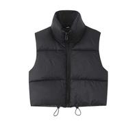 duxyoz Womens Gilet Jacket Cropped Quilted Puffer Gilet Ladies Stand Collar Zip Up Vest Waistcoat Winter Warmer Thick Padded Vest Casual Loose Lightweight Sleeveless Short Bodywarmer Coat 01 Black