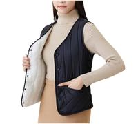 duxyoz Women'S Gilets Plus Size Fleece Lined Gilet Ladies Body Warmer Thermal Sherpa Waistcoat Sleeveless Padded Gilets Button Up Lightweight Casual Bodywarmer Quilted Softshell Gilets 02 Black