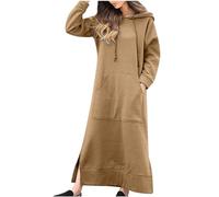 duxyoz Womens Hoodie Jumper Dress with Pockets Drawstring Round Neck Pullover Sweatshirt Dress with Hood Plus Size Casual Loose Maxi Long Sleeve Oversize Fall Winter Ladies Hoody Dresses