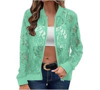duxyoz Womens Jacket Coats Elegantes Long Sleeve Crew Neck Casual Jacket Zip Up Mesh Sheer Lace Bomber Lightweight Shawl Shrug Vintage Loose Tops Outwear Cardigan 01 Green S
