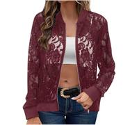 duxyoz Womens Jacket Coats Elegantes Long Sleeve Crew Neck Casual Jacket Zip Up Mesh Sheer Lace Bomber Lightweight Shawl Shrug Vintage Loose Tops Outwear Cardigan 01 Red XL