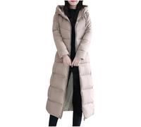 duxyoz Women'S Long Winter Coat Padded Puffer Coat Warm Cotton Quilted Jacket Parka Hooded Maxi Puffer Jacket Solid Slim Fit Overcoat Outerwear Windproof Lightweight Softshell 01 Khaki M