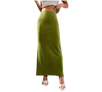duxyoz Womens Luxury Velvet Mixi Skirt High Waist Bodycon Midi Pencil Skirt A-Line Work Office Cocktail Party Casual Vintage Elegant Slim Fit Velvet Dress Plus Size 01 Green XL