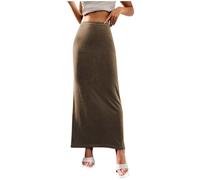 duxyoz Womens Luxury Velvet Mixi Skirt High Waist Bodycon Midi Pencil Skirt A-Line Work Office Cocktail Party Casual Vintage Elegant Slim Fit Velvet Dress Plus Size 01 Brown XL