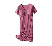 duxyoz Women'S Maternity Nursing Nightdress,Short Sleeve Breastfeeding Nightwear Soft Nursing Nightgown For Pregnancy Padded Button Sleep Shirt Comfy Loungewear Dress Sleepwear Watermelon Red