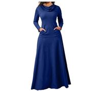 duxyoz Womens Maxi Dress Elegant Full Length Plus Size Casual Dresses Long Sleeve Cowl Neck Swing Long Dress Ladies Solid Color High Waist Wrap Tunic Party Cocktail with Pockets