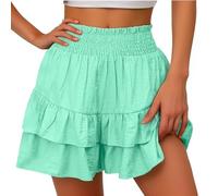 duxyoz Women's Mini Skirts Ruffle Flowy Shorts High Waist Double Layered Lounge Short Skirt Solid Color Pleated Skirts Loose Summer Skorts Casual Short Athletic Workout Lightweight Hot Pants