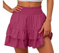 duxyoz Women's Mini Skirts Ruffle Flowy Shorts High Waist Double Layered Lounge Short Skirt Solid Color Pleated Skirts Loose Summer Skorts Casual Short Athletic Workout Lightweight Hot Pants