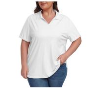 duxyoz Women's Polo Shirts Short Sleeve Summer Tennis Shirt Workout Tops Plus Size Casual Loose T-Shirts V Neck Gym Tops Business Work Shirts Plus Size Golf Tops Dressy Tunic Blouses White XL