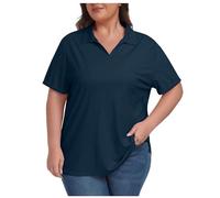duxyoz Women's Polo Shirts Short Sleeve Summer Tennis Shirt Workout Tops Plus Size Casual Loose T-Shirts V Neck Gym Tops Business Work Shirts Plus Size Golf Tops Dressy Tunic Blouses Navy 5XL