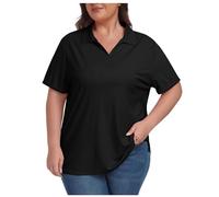 duxyoz Women's Polo Shirts Short Sleeve Summer Tennis Shirt Workout Tops Plus Size Casual Loose T-Shirts V Neck Gym Tops Business Work Shirts Plus Size Golf Tops Dressy Tunic Blouses Black 4XL