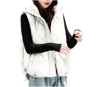 duxyoz Women'S Quilted Gilets Hooded Warm Padded Jacket Ladies Lightweight Softshell Gilets Sleeveless Jacket With Hood Full Zip Bodywarmer Elegant Short Waistcoats Puffer Vest Winter Wear 01 White
