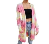 duxyoz Women'S Rainbow Cardigan Sweater Baggy Solid Colour Knitted Cardigans Multicolor Striped Casual Long Knitwear Colorful Long Sleeves Open Front Elegant Cardigan Striped Sweater Coat Red L