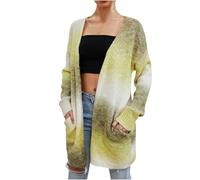 duxyoz Women'S Rainbow Cardigan Sweater Baggy Solid Colour Knitted Cardigans Multicolor Striped Casual Long Knitwear Colorful Long Sleeves Open Front Elegant Cardigan Striped Sweater Coat Yellow L