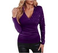 duxyoz Womens Sequin Velvet Party Tops Glitter Sparkly Dressy Blouse Long Sleeve V Neck Shirts Elegant Causal Holiday Sequined Top Shiny Evening Shirts Going Out Tops