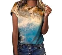 duxyoz Women's T-Shirt Summer Short Sleeve Tie-Dye Print Crew Neck Tops Casual Loose Blouse Shirts Cute Graphic T Shirt Tunics Tops Harajuku Female Round Neck Tunic Elegant Tees