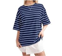 duxyoz Womens Tops Stripe Casual Pullover T Shirts Loose Fit Summer Oversized Tee Baggy Short Sleeve Blouse Color Block Sport Basic Tops Round Neck Ladies Tunic Blouse Trendy Plus Size