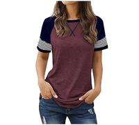 duxyoz Womens Tops Summer Cotton T Shirt Loose Casual Crew-Neck Tee Shirts Short Sleeve Basic Blouse Tee Tops Loose Going Out Classic-Fit Tunic Fitness Workout Streetwear Wine L