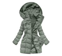 duxyoz Womens Winter Coats Hooded Puffer Jacket Lightweight Padded Quilted Parka Jacket Winter Thick Warm Overcoat Ladies Long Puffer Coat Solid Outdoor Long Sleeve Zip Up Coat Mint Green L