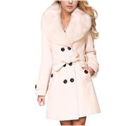 duxyoz Wool Coat For Women Winter Mid Length Trench Jacket With Faux Fur Collar Classic Double Breasted Warm Winter Coat Ladies Elegant Long Peacoat Casual Overcoat Cardigans Outwear 01White S