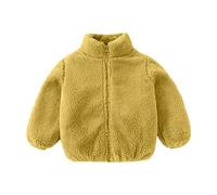 duxyoz Yellow Girls Fleece Jackets Zip Up Teddy Coat Warm Winter Outwear Stand Collar Thick Zipper Coats Long Sleeve Sweatshirt Lightweight Thermal Fluffy Fuzzy Sherpa Lined Overcoat 3-4 Years
