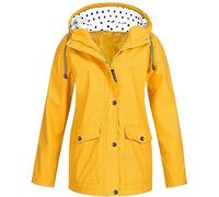 duxyoz Yellow Rainproof Jacket Women Women'S Trench Coat Street Casual Long Loose Solid Trench Jacket Windproof Coat Hoody Windbreaker Spring Autumn Coats Winter Jackets 5XL