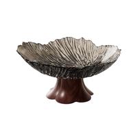 DUY Pedestal Fruit Bowl, Snack Storage Decor for Tabletop, Plastic, Clear Grey Gold Red Cream (13.5 * 26cm,Grey-A)