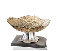DUY Pedestal Fruit Bowl, Snack Storage Decor for Tabletop, Plastic, Clear Grey Gold Red Cream (13.5 * 26cm,Gold-B)