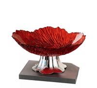 DUY Pedestal Fruit Bowl, Snack Storage Decor for Tabletop, Plastic, Clear Grey Gold Red Cream (13.5 * 26cm,red-B)