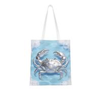 DUYIOKH Silver Crab with Pearl Underwater Print Lightweight Reusable Grocery Shopping Bags Travel Work Tote with Reinforced Handles