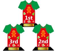 DUYIY 3 Pcs Gingerbread Man Cookie Contest 1st 2nd 3rd Place Competition Kit Wooden Trophy, Party Supplies, Christmas Decoration with Stand - Festive Tabletop Decor, Xmas Tree - Christmas Party