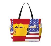 DUYKIMQW American Spain Flag Print Large Capacity Beach Travel Bag with Zipper for Swim Pool Gym Camping Grocery