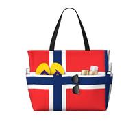 DUYKIMQW Norwegian flag Print Large Capacity Beach Travel Bag with Zipper for Swim Pool Gym Camping Grocery