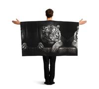 DUYKIMQW Resting Tiger Print Flag Cape with Sleeves - Patriotic Flag Costume Cape Cloak Portable Poncho Outfit for Men Women Sports Game Festival Party Cosplay Wear