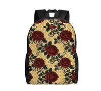 DUYKIMQW Vintage Red Rose Print Stylish Travel Backpack, Cute Laptop Backpack with Full-Front Printed Design
