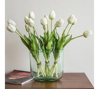 DUYONE 15pcs Artificial Tulips Flowers, Real Touch Latex Bouquet, Fake Tulips for Office Wedding Party Home Kitchen Garden Decoration