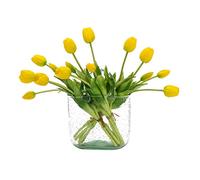 DUYONE 15pcs Artificial Tulips Flowers, Real Touch Latex Bouquet, Fake Tulips for Office Wedding Party Home Kitchen Garden Decoration(Yellow,15pcs)