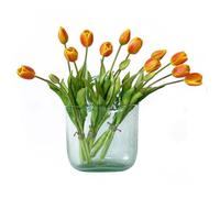DUYONE 15pcs Artificial Tulips Flowers, Real Touch Latex Bouquet, Fake Tulips for Office Wedding Party Home Kitchen Garden Decoration-B Orange