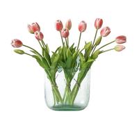 DUYONE 15pcs Artificial Tulips Flowers, Real Touch Latex Bouquet, Fake Tulips for Office Wedding Party Home Kitchen Garden Decoration-B Coral Pink