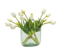 DUYONE 15pcs Artificial Tulips Flowers, Real Touch Latex Bouquet, Fake Tulips for Office Wedding Party Home Kitchen Garden Decoration(White,15pcs)