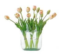 DUYONE 15pcs Artificial Tulips Flowers, Real Touch Latex Bouquet, Fake Tulips for Office Wedding Party Home Kitchen Garden Decoration-B Pink Champagne