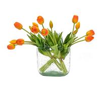 DUYONE 15pcs Artificial Tulips Flowers, Real Touch Latex Bouquet, Fake Tulips for Office Wedding Party Home Kitchen Garden Decoration(Orange,15pcs)