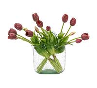 DUYONE 15pcs Artificial Tulips Flowers, Real Touch Latex Bouquet, Fake Tulips for Office Wedding Party Home Kitchen Garden Decoration(Deep Purple,15pcs)