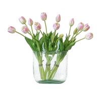 DUYONE 15pcs Artificial Tulips Flowers,Real Touch Latex Bouquet,Fake Tulips for Office Wedding Party Home Kitchen Garden Decoration-B Peach Pink