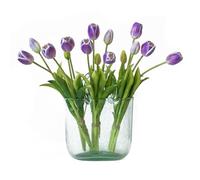 DUYONE 15Pcs Artificial Tulips Flowers, Soft Touch Realistic Latex Tulips Bouquet for Home Office Wedding Party Garden Decor, Fake Flowers for Centerpieces Dining Table Living Room Spring-B Amethyst