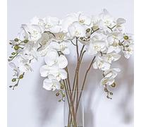DUYONE 35 Inch Artificial Butterfly Orchid Flowers 4 Pcs Real Touch Orchid Fake Phalaenopsis Flowers Stem Plants for Wedding Home Decoration (White Flowers 4pcs)