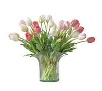 DUYONE 40pcs Artificial Tulips Flowers, Real Touch Latex Bouquet, Fake Tulips for Office Wedding Party Home Kitchen Garden Decoration(White Suit 40pcs)