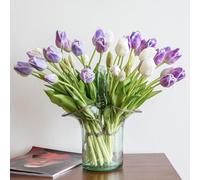 DUYONE 40pcs Artificial Tulips Flowers,Real Touch Latex Bouquet,Fake Tulips for Office Wedding Party Home Kitchen Garden Decoration
