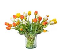 DUYONE 40pcs Artificial Tulips Flowers, Real Touch Latex Bouquet, Fake Tulips for Office Wedding Party Home Kitchen Garden Decoration(Orange Suit 40pcs)